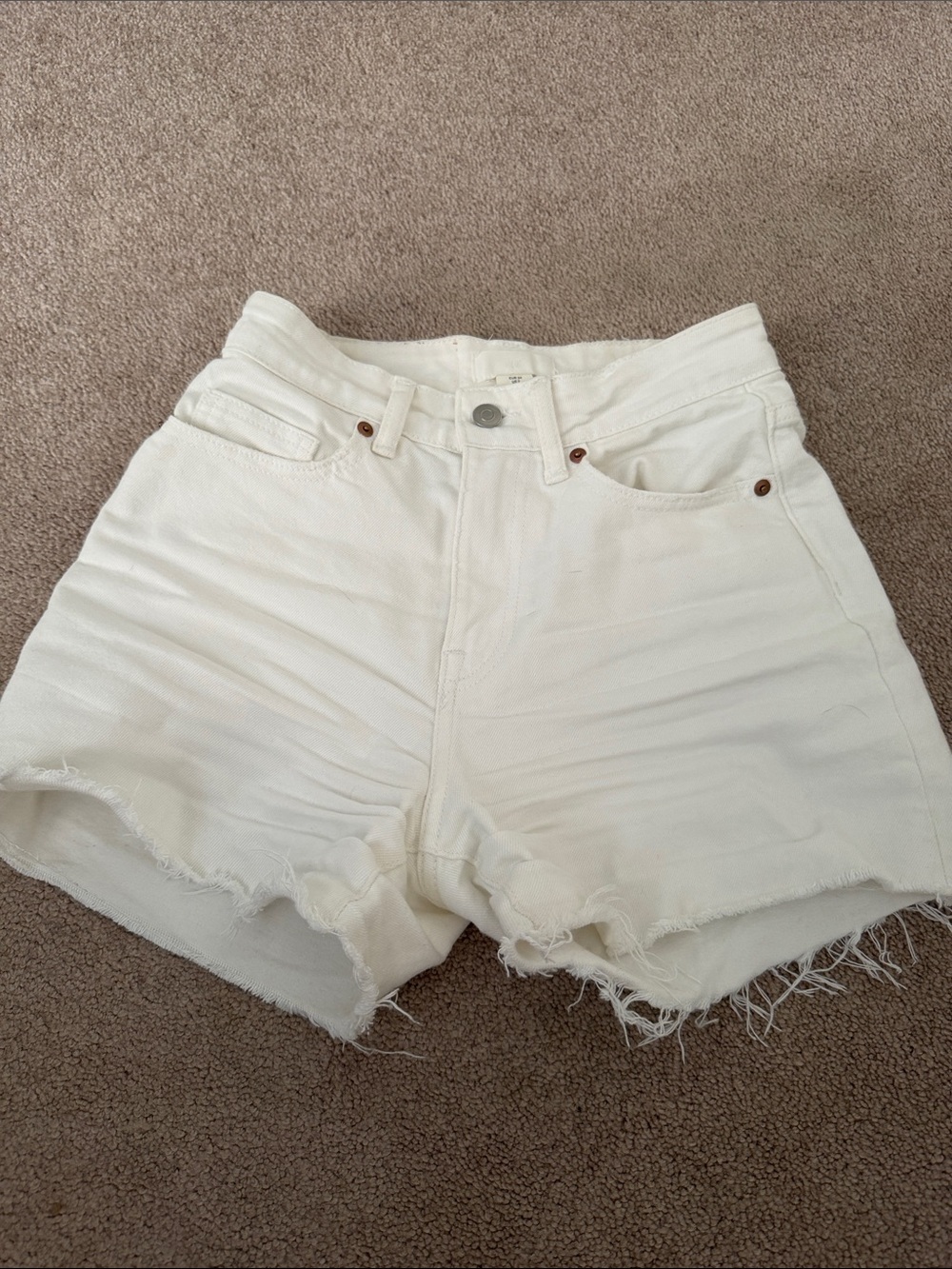 H&M Cream Frayed Hem High-Rise Denim Shorts